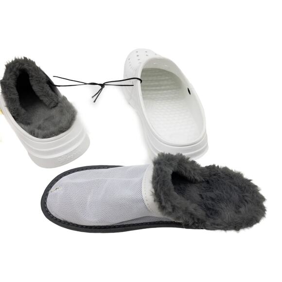 Joybees White Washable Removable Fur Lined Slip On Garden Clogs 6 8 9 10 11 - Picture 7 of 8